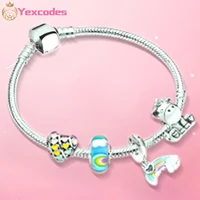 yexcodes new silver plated mens and womens bracelets diy heart shaped rainbow unicorns branded ladies bracelet gifts