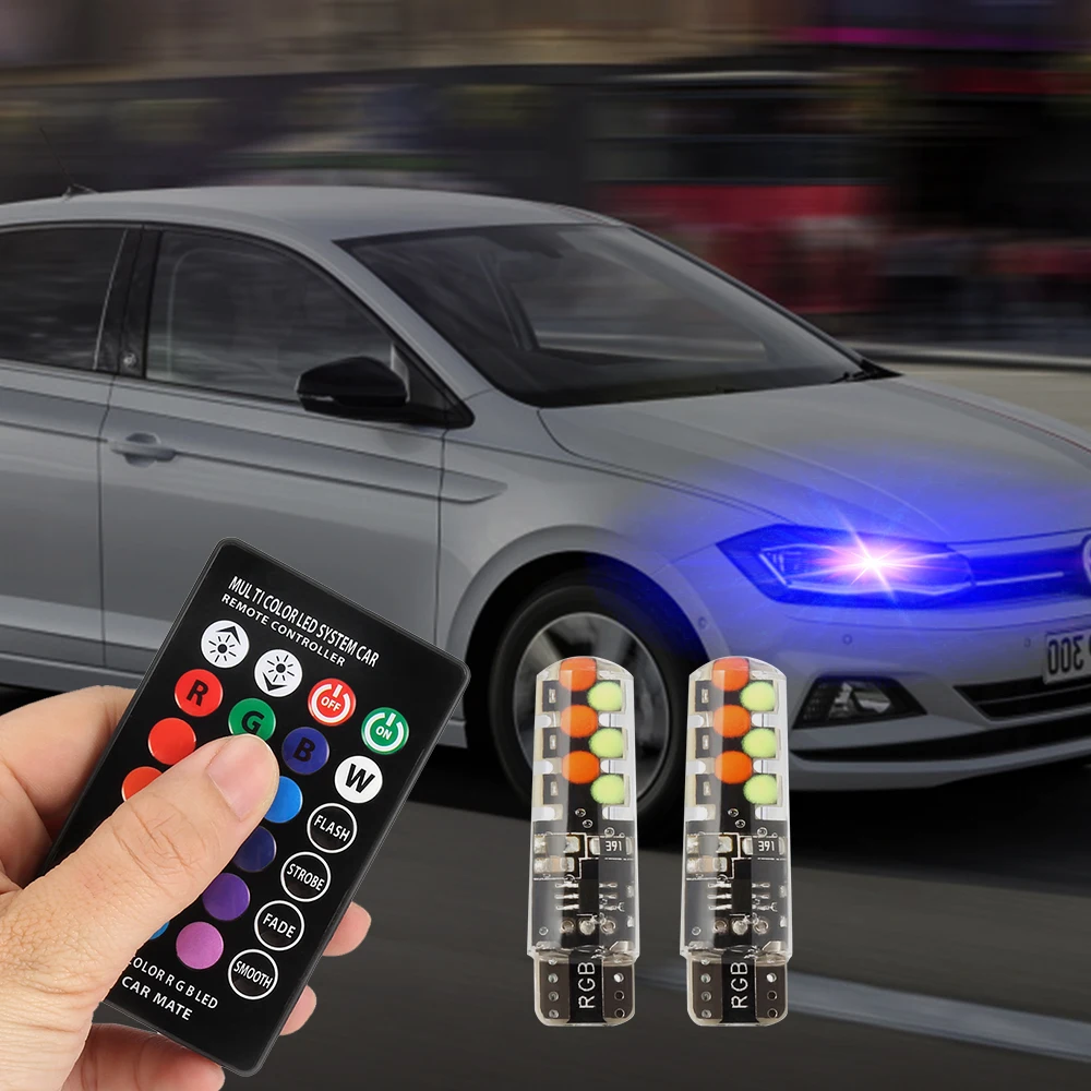 2 шт. RGB T10 W5W 194 168 автомобиля Купол Чтение светильник автомобилей Клин лампа