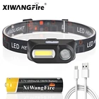 Портативный налобный мини-фонарь XPE + COB с зарядкой от USB и аккумулятором 18650