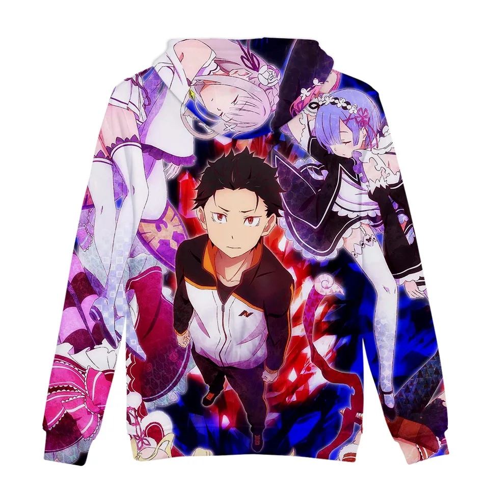 Natsuki Subaru Толстовка Re ZERO пусковая Аниме толстовки Rem Ram для женщин/мужчин Emilia пары Косплей куртка свитер Одежда