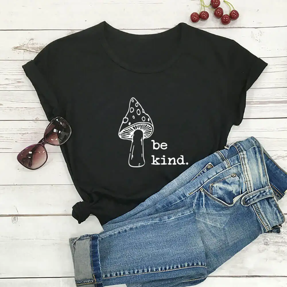 

Be Kind Mushroon Graphic Tee Women Cotton Women Tshirt Funny Short Sleeve Top Christian T Shirt Women Top