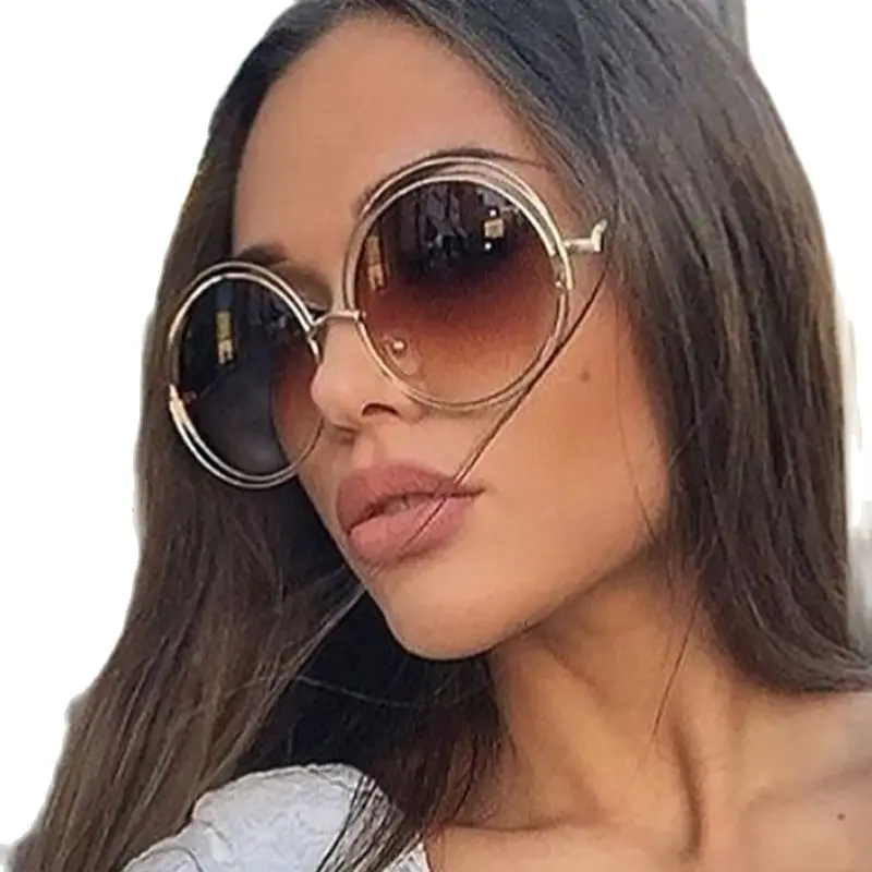 

Vintage Oversize Round Sunglasses Women Alloy Around Hollow Frame Brand Designer Fashion Circling Frog Sun Glasses UV400