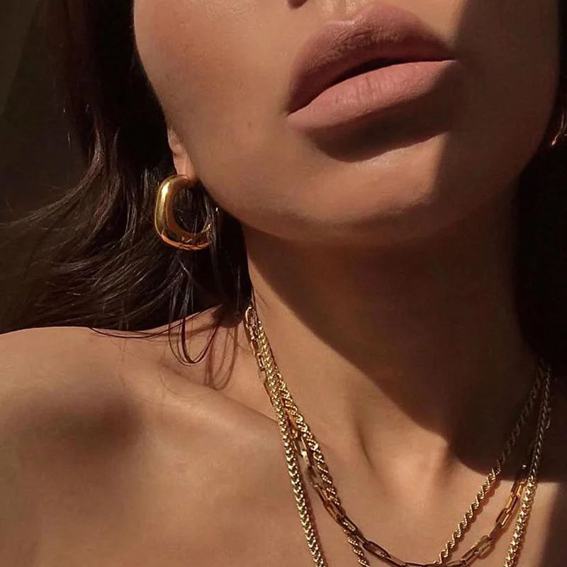 

Basic Gold Jewelry Women's Small Large Square Hoop Earrings Geometric Stainless Steel Gold Plated Statement Earrings