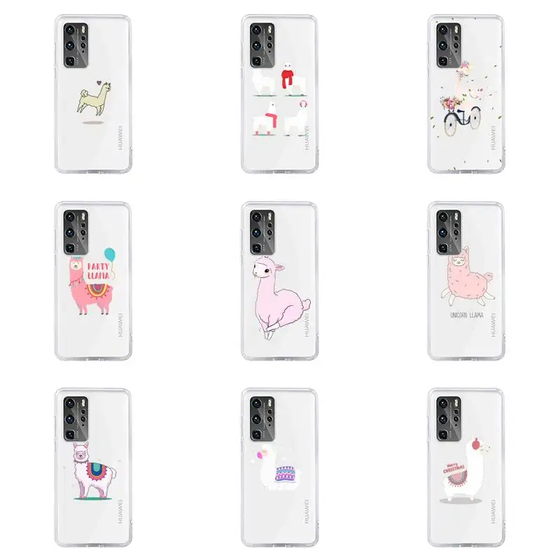 

cartoon Alpaca Phone Case Transparent For Huawei honor V 9 8 10 20 7 i S A C X pro lite play Soft TPU Clear Mobile bags