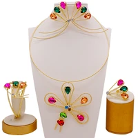 2021 fashion jewelry flower shape jewelry dubai costume multicolor stone jewellery sets for women wedding party gift