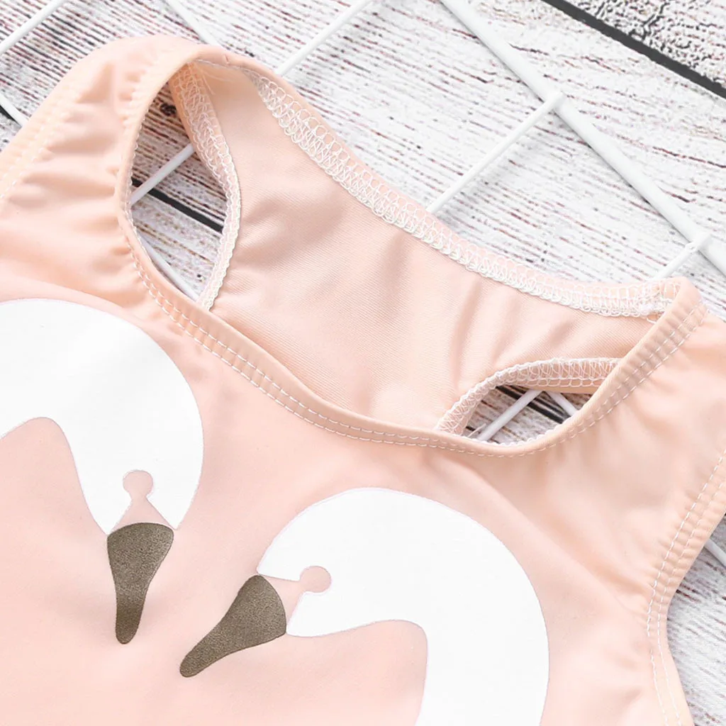 Цельный купальник с маленьким лебедем милый розовый пляжный комбинезон