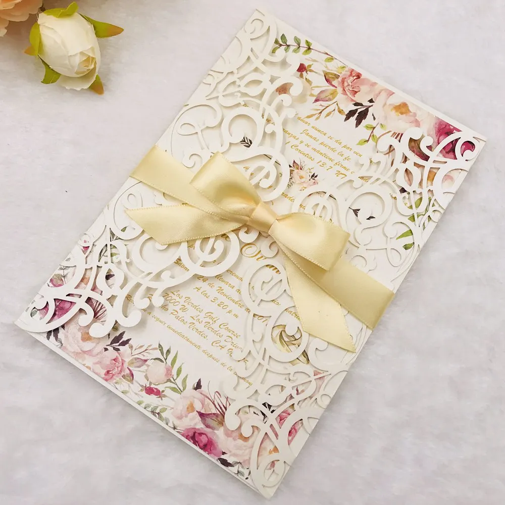pearl ivory 10 шт. розовое золото бордовый винтажные свадебные пригласительные открытки конверт с лазерной резкой Пригласительные открытки - Цвет: pearl ivory