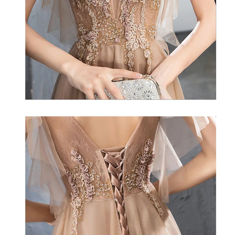 

Ball Gown Ladies Long Dresses 2019 Elegant Sleeveless V-Neck Lace Plus Size Formal Evening Gown Robe De Soiree