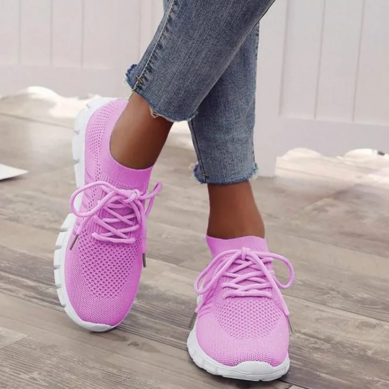 

2021 Fashion Autumn Lightweight Womans Flats Breathable Shoes Sneakers Soft Sports Running Shoes Ladies Jogging Walking Sneakers