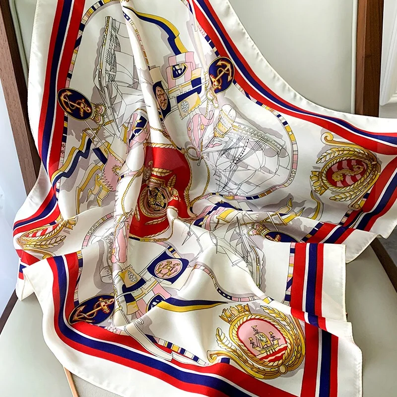 

luxury brand spring autumn headscarf women's fashion printing large square scarf lady Beach silk scarves Travel Luxury Shawl