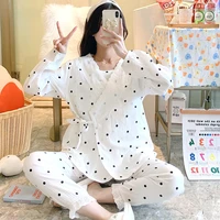 100 cotton thin light gauze maternity nursing sleepwear sets dot printed robe pajamas suit clothes for pregnant women pregnancy