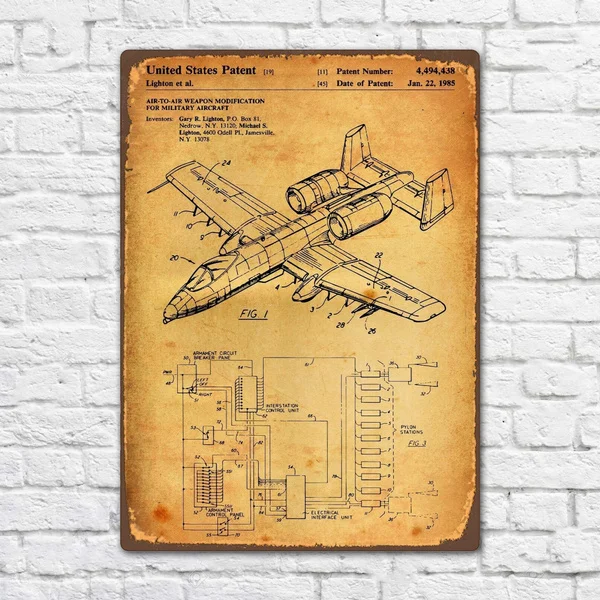 

A10 Warthog Aircraft 1985 Patent Vintage Retro Metal Tin Sign Metal Sign Wall Decor Fashion Art Decor Poster BIE167