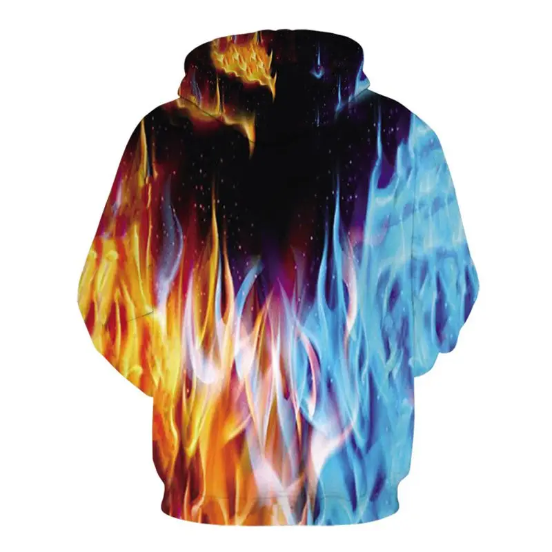 Новинка 2019 цветные толстовки с капюшоном и 3D принтом пламени мужские женские