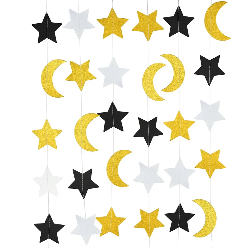 Гирлянда Eid Mubarak Cupcake Topper Блестящая Серебристая золотая черная луна звездная