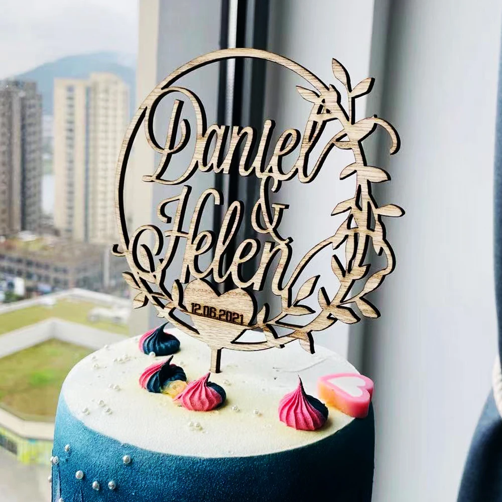 

Personalized Names Custom names&date Rustic Bride and Groom Wedding Cake Topper