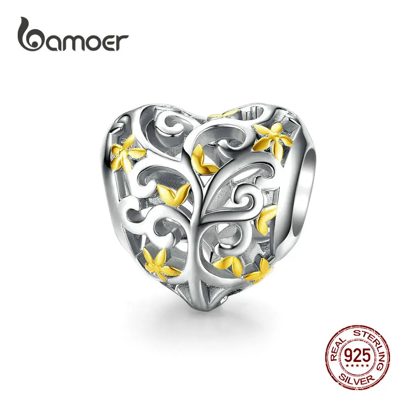 bamoer Tree of Life Heart-shape Charm Compatible European Bracelet Female Family Tree Beads for Women Jewelry Making SCC1249