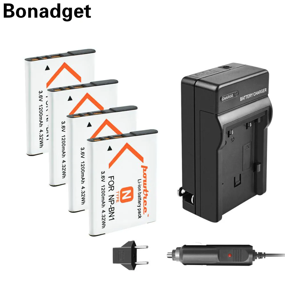 Bonadget 1200 мА/ч NP-BN1 NPBN1 BN1 Батарея + Зарядное устройство автомобильное для SONY DSC TX9 T99 WX5