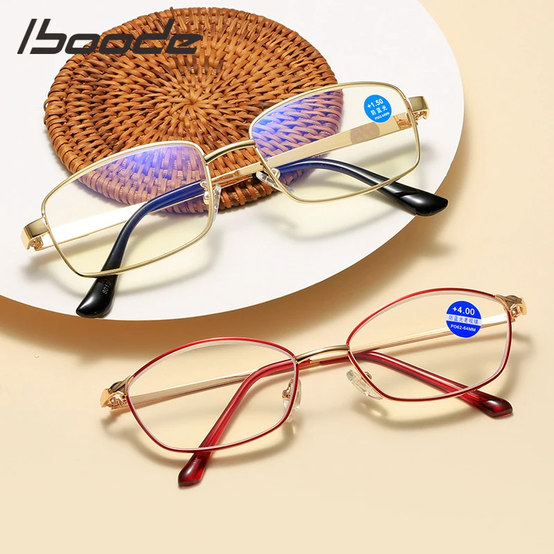 

iboode Retro Women's Reading Glasses Metal Anti Blue Ray Computer Eyeglasses Men Presbyopia Far sight Spectacle +1 1.5 2 2.5 +4