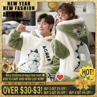 couple winter homewear new 2021 hot dinosaur design chic hooded soft warm flannel pajamas his and hers asian size pajamas couple