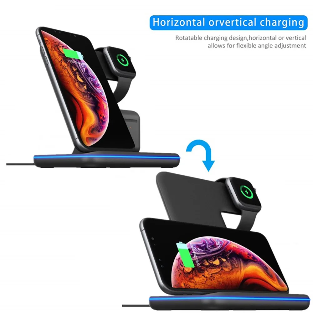 15W Fast Qi Wireless Charger Stand For iPhone 14 13 12 11 XS XR X 8 3 in 1 Charging Dock Station for Apple Watch 8 7 Airpods Pro