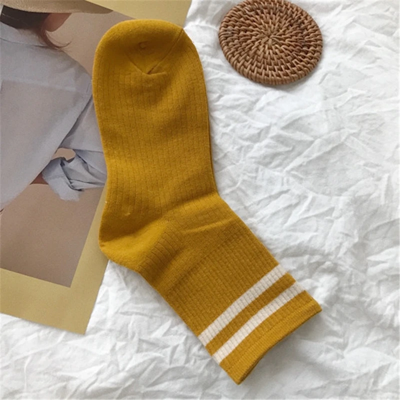 Забавные милые хлопковые свободные полосатые носки для девочек средней школы в