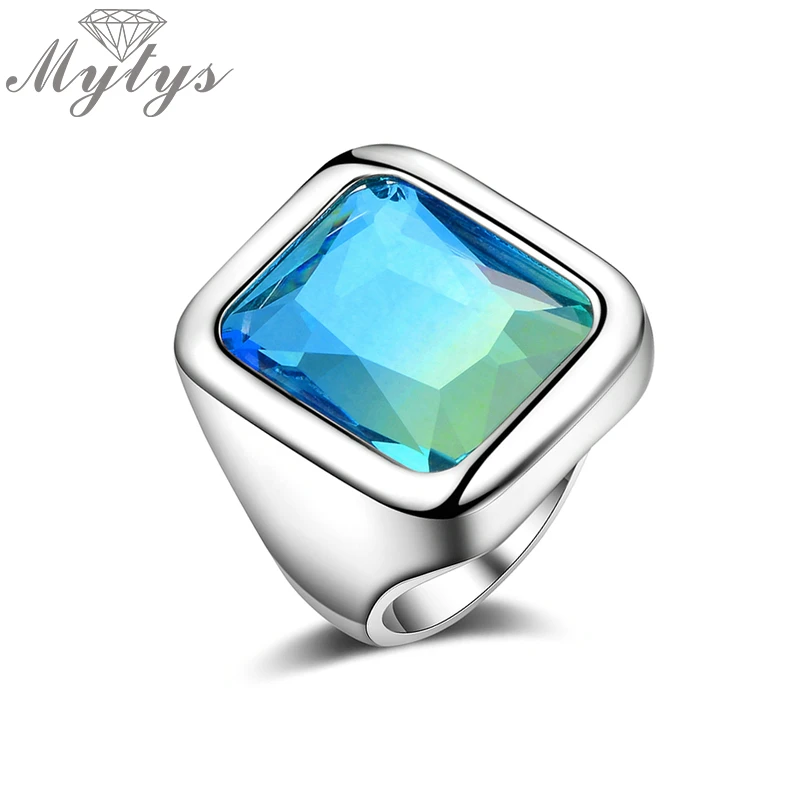Mytys квадратное градиентное синее стеклянное кольцо с камнем для женщин брендовые