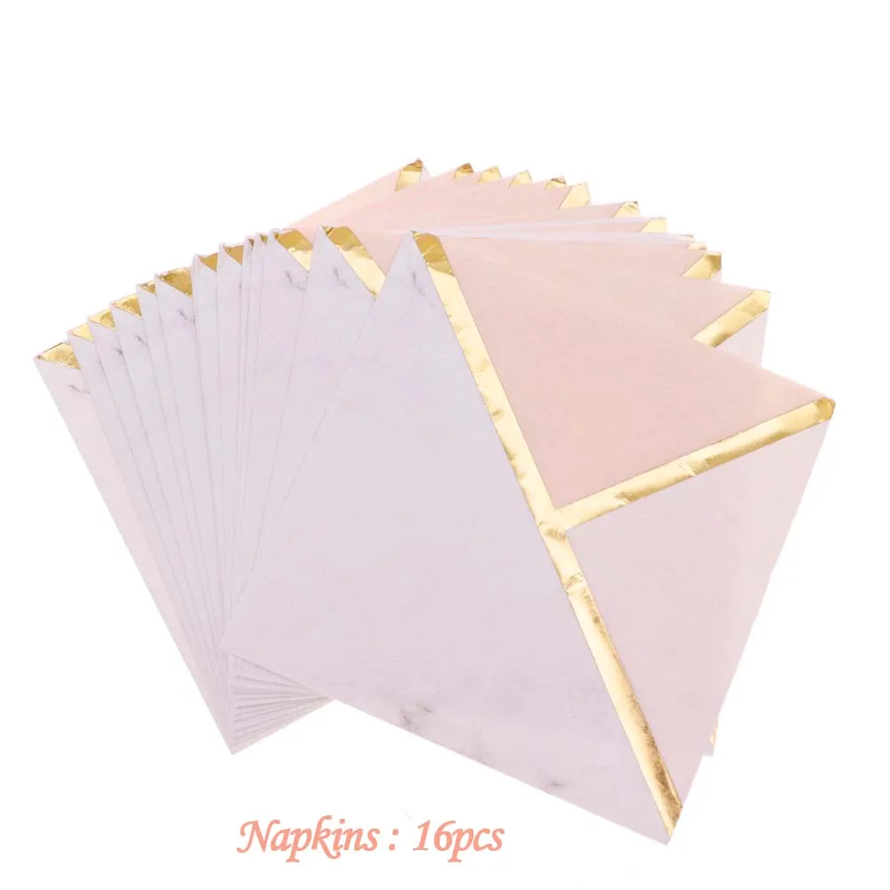 New hexagonal irregular plate set party birthday tableware disposable paper plate dish green gilding - Цвет: Napkins16pcs