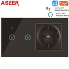 ASEER TuyaEwelink приложение Wifi Пульт дистанционного управления розетка ЕС переключатель 2,4G Wifi смарт-переключатель стеклянная панель 1 банда WIFI переключатель розетка, 90-240 В