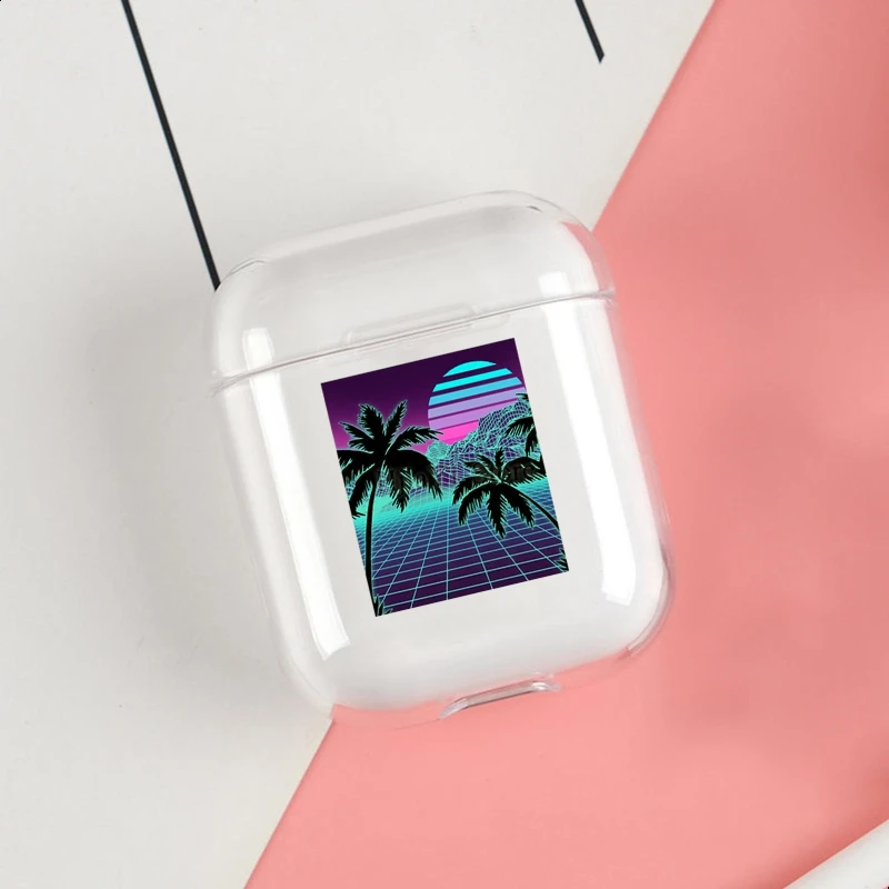 

Retro 80s Vaporwave Sunset Sunrise Clear Cases For Apple Airpods 1 2 Earphone Bluetooth Wireless Cover For Airpods 2 1 Coque