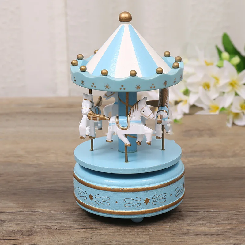 Деревянная музыкальная шкатулка в виде карусели детская игрушка Креативные