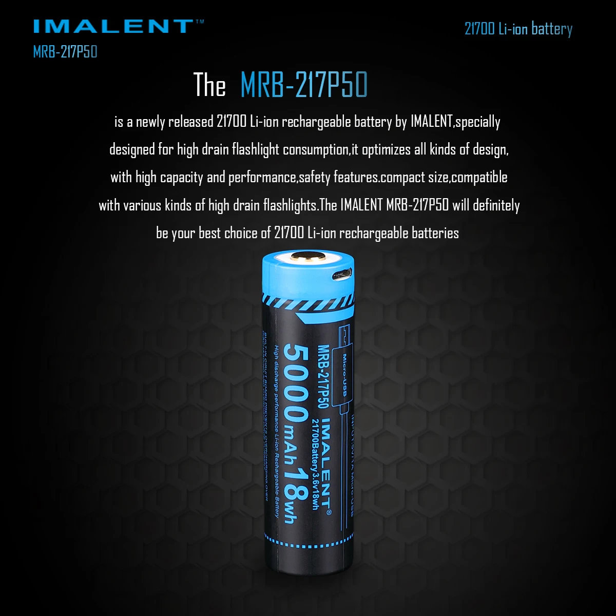 IMALENT Оригинальная литий-ионная батарея 3 6 V перезаряжаемая 21700 5000mAH Аксессуары для