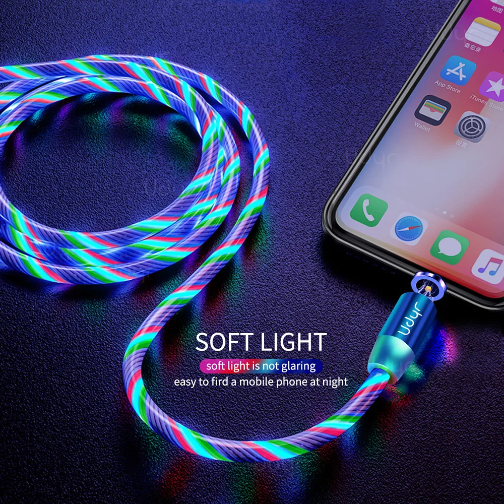 Магнитный кабель USB Type C магнитный светодиодное освещение быстрая зарядка Micro Charger