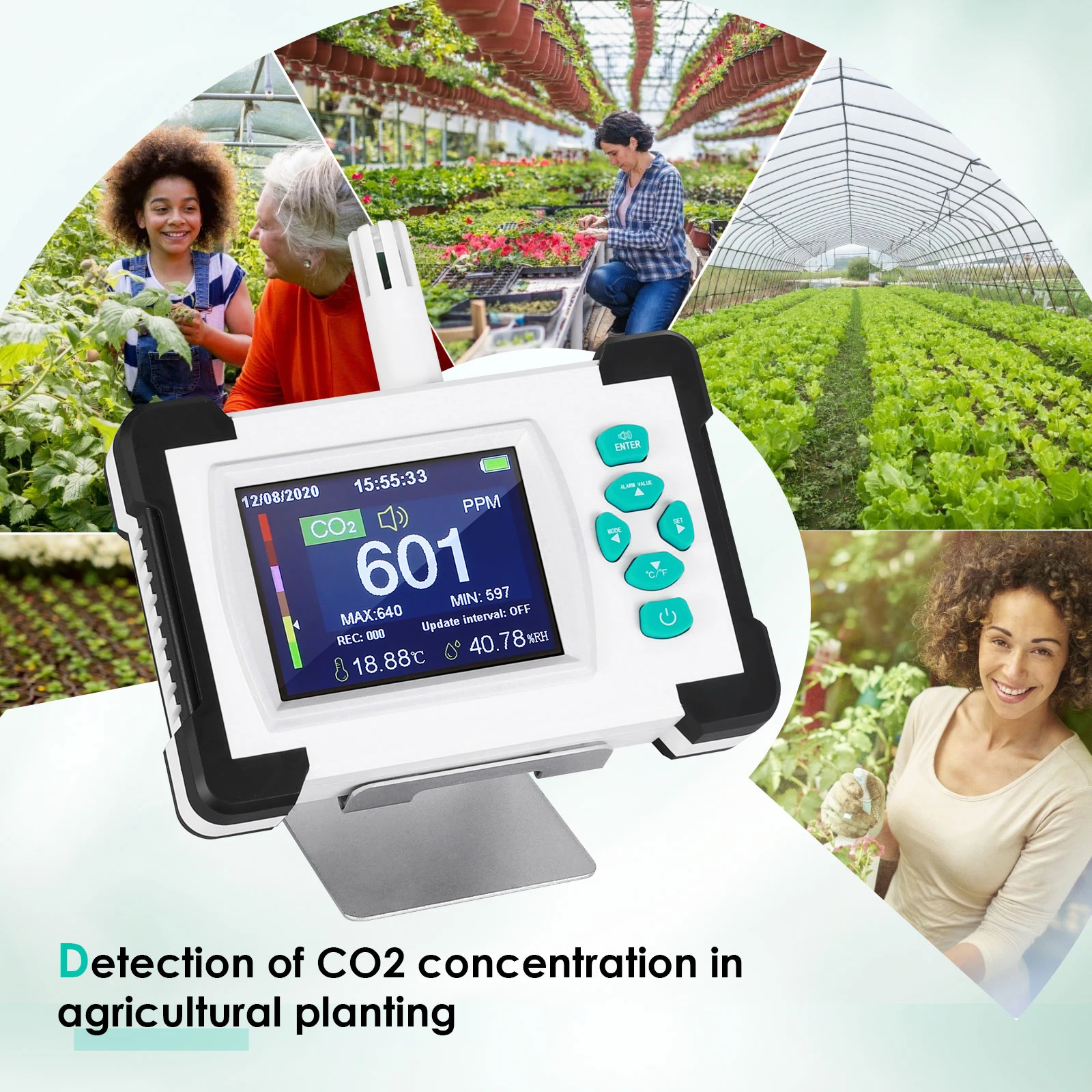 

CO2 Detector Detect CO2 Concentration, Temperature, Humidity, With PDF Data Output Function, High-precision 0-9999ppm Detector