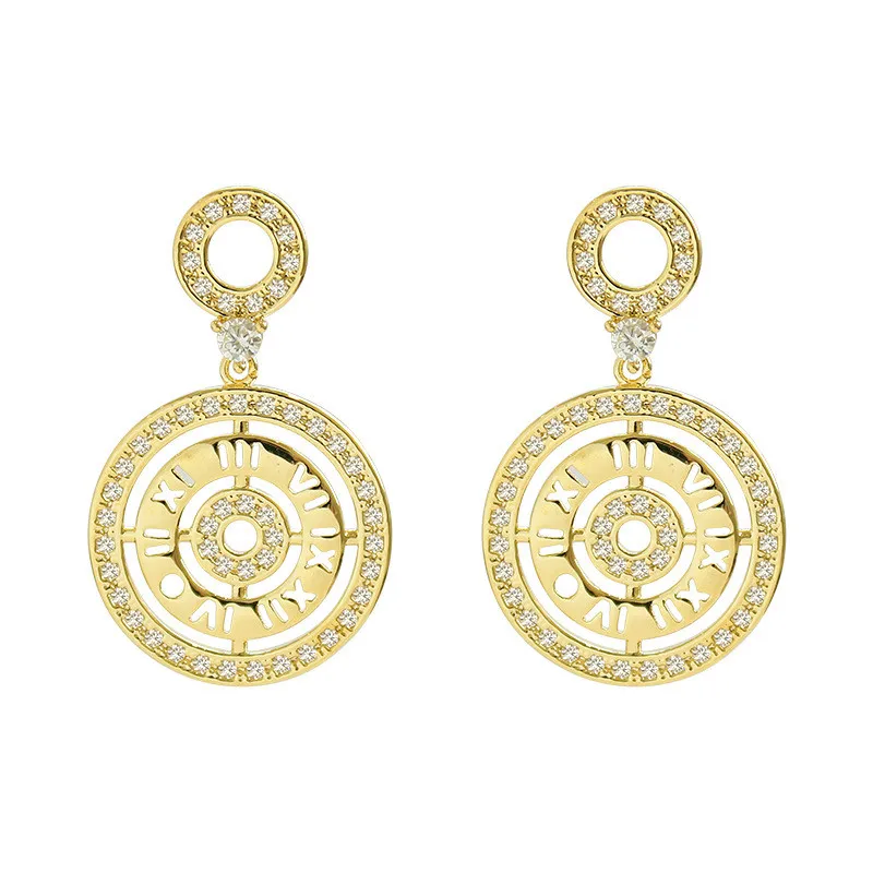 

The New 2020 Fashion Hollowed-Out Hoop Earrings Women's Miniature Zircon Retro Roman Digital Time Guardian Eardrop