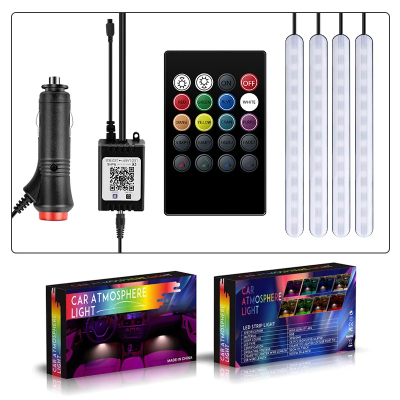 4 шт. 12 SMD дистанционное управление музыкой красочный RGB светодиодный автомобильный интерьерный напольный декоративный светильник в полоску для автомобиля