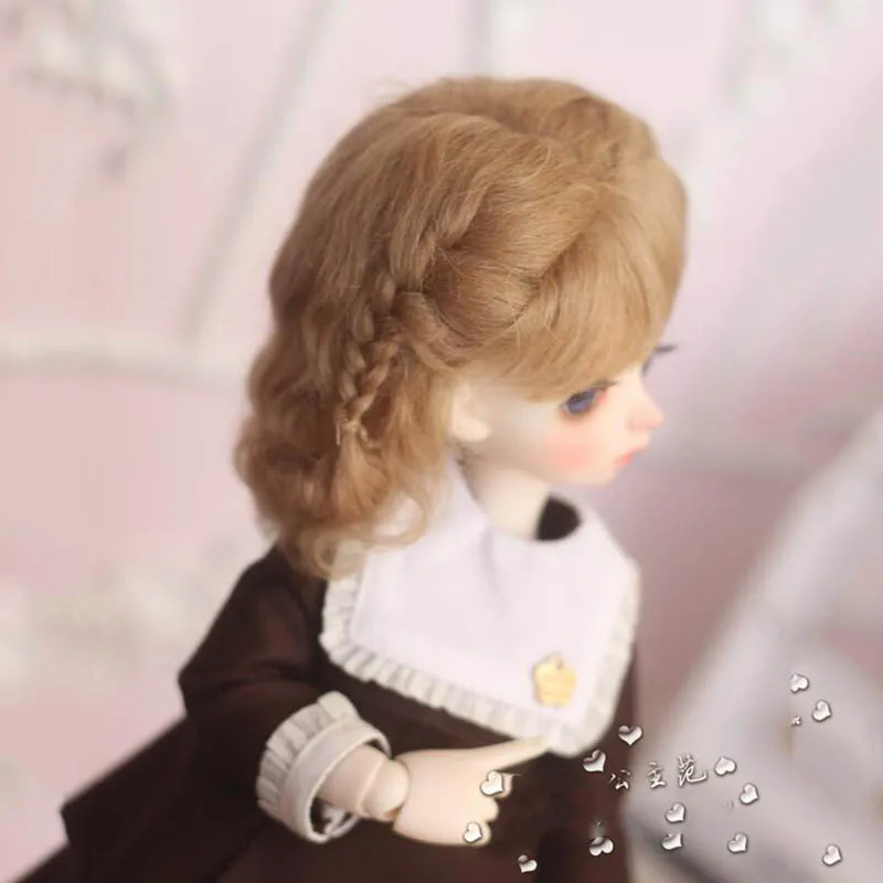 Bybrana bjd 1/3 1/4 1/6 1/8 мохер принцессы двойная оплетка короткие кудрявые волосы, розовые, желтые, морковь светильник коричневый пользовательские кукольный парик