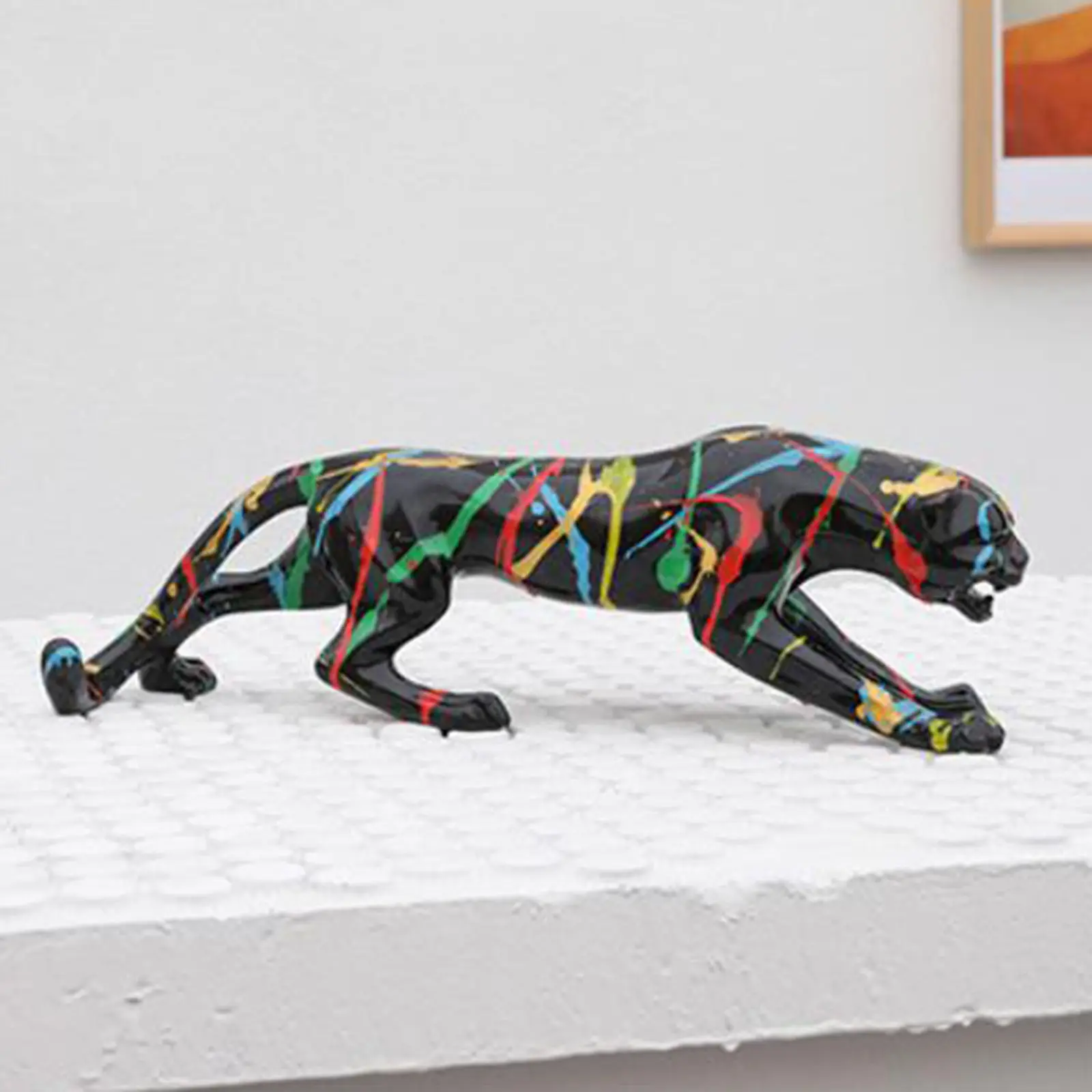 

Paint Leopard Figurine Graffiti Crawling Statue Ornament Wine Cabinet Decor