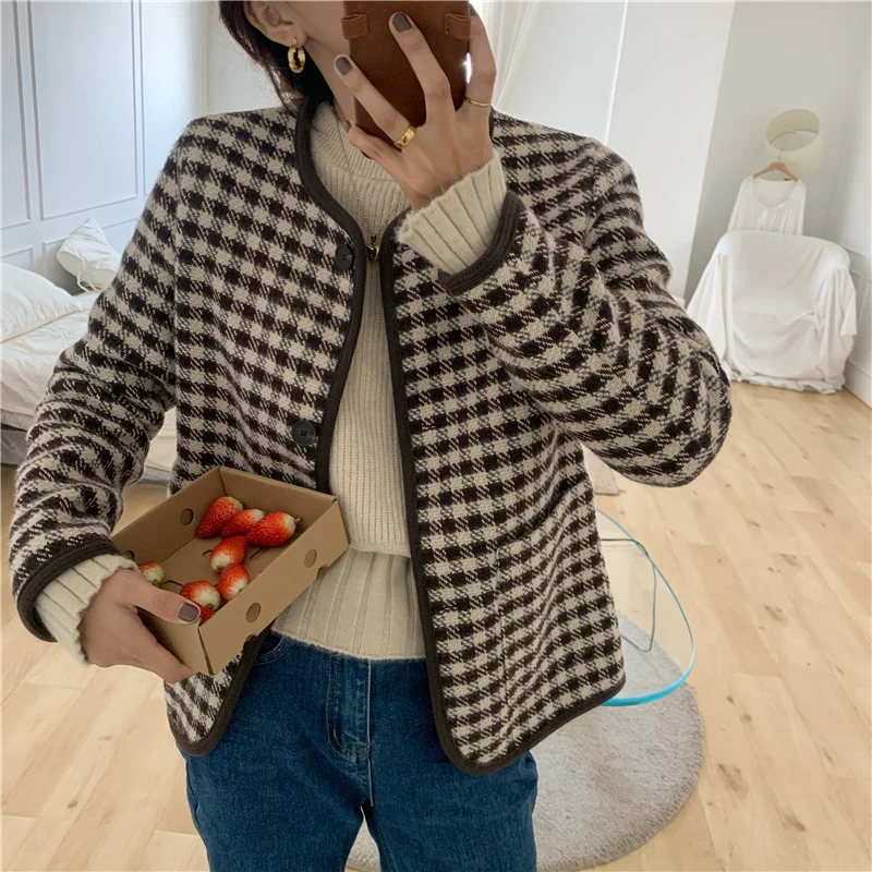 

Alien Kitty Korean Woolen Fashion High Waist Streetwear Plaid 2021 Hot Female Chic All Match Warm Gentle Office Lady Coats