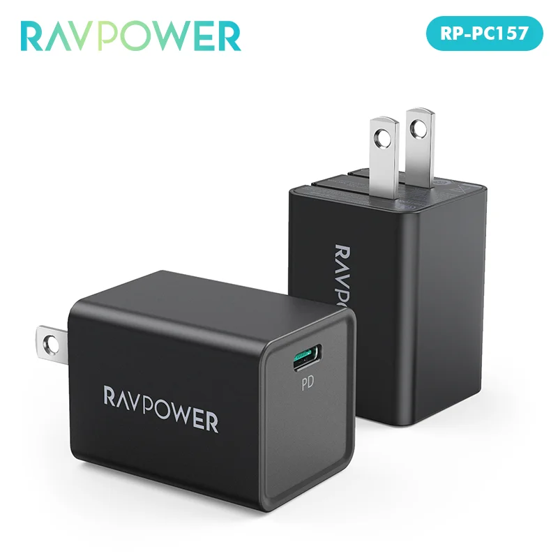 

RAVPower GaN Quick Charger PC157 2Pcs 30W USB Wall PD 3.0 US Plug Power Adapter Wall Charging Folding Legs Fire Rating 94V-0