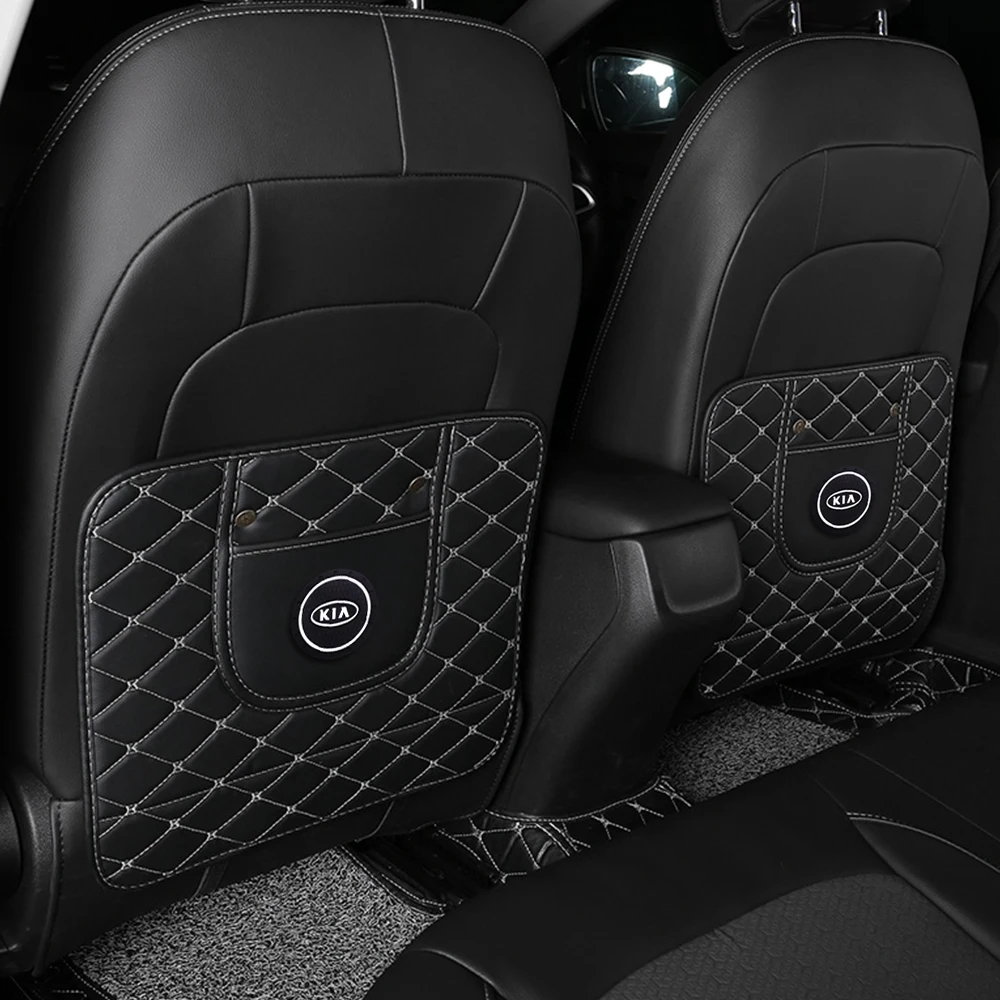 

2pcs Leather Car Seat Anti-kick Mat Seat Back Cover Protector Car Accessories Interiors For KIA K2 K3 K4 Sorento Sportage Optima
