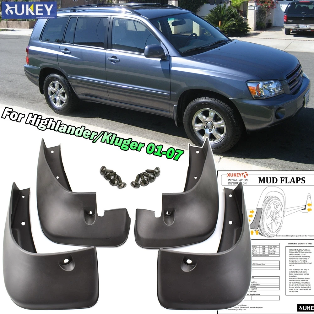 4 шт. литая щитка от грязи для Toyota Highlander Kluger 2001 2007 XU20 брызговики 2002 2003 2004 2005