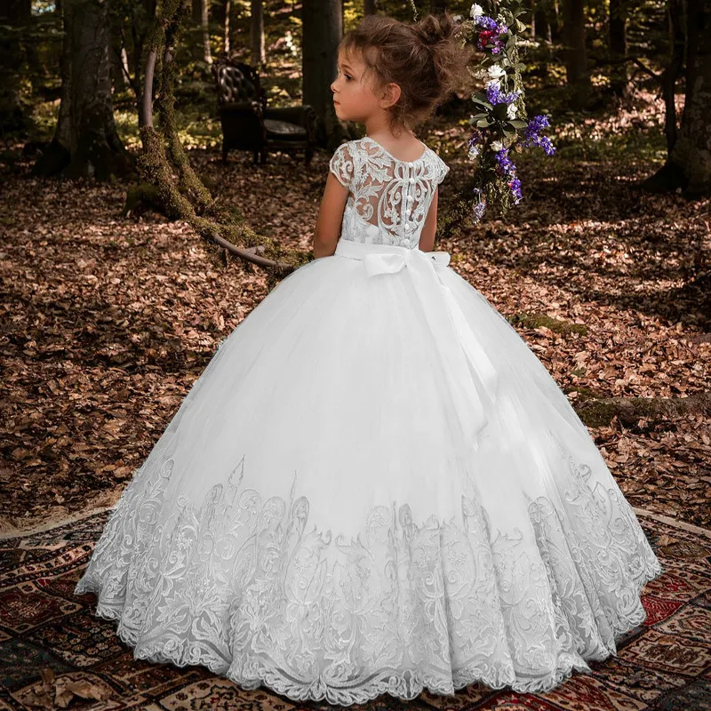 

Lovey Holy Lace Princess Flower Girl Dresses Ball Gown First Communion For Sleeveless Tulle Toddler Pageant