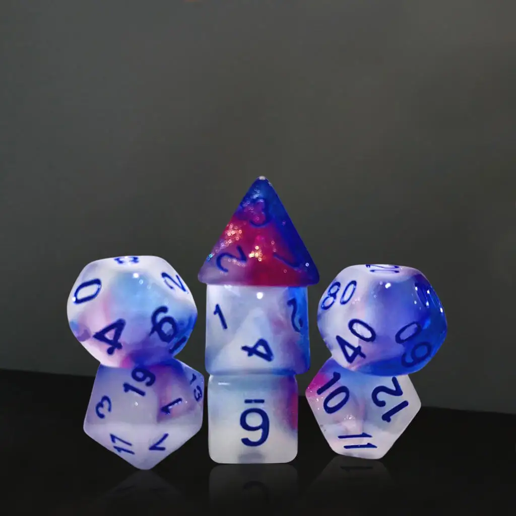 

Set of 7 Polyhedron Dice Set Acrylic Multi Sided Dice Set, Glitter D4-D20 Die for Roll Playing Games, Tabletop Game Roleplaying,
