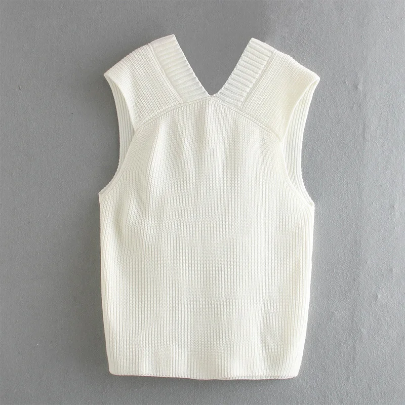

Spring and summer women's vest casual solid color V-neck loose knit vest
