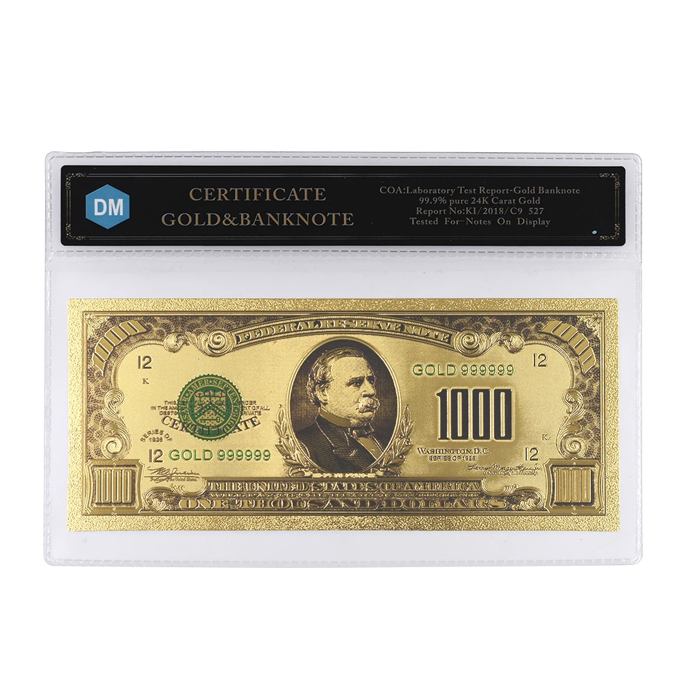 Американский 24k Красочные золотые банкноты для дома декоративные 1918 год 1000