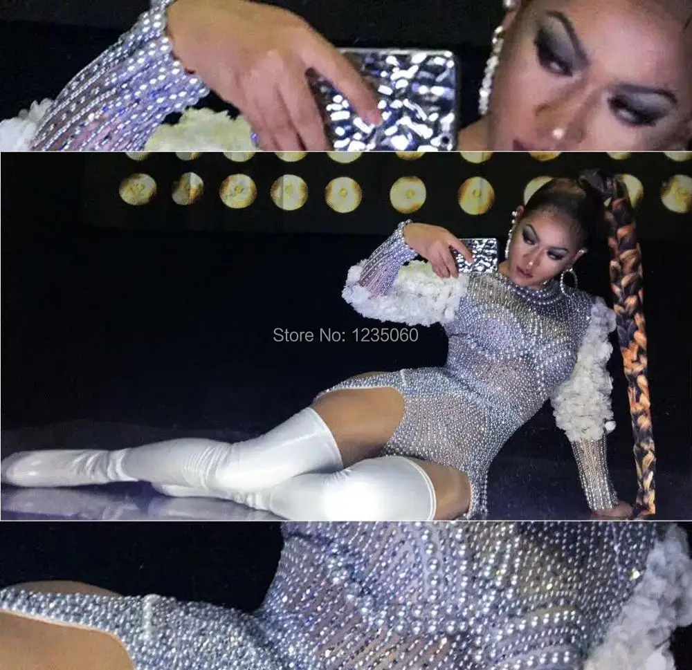 Боди Стразы с белыми цветами комбидресс жемчужинами для празднования дня