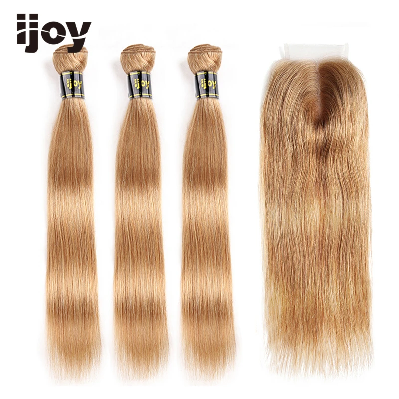 Пряди человеческих волос с 4 × кружевными прямыми волосами окрашенные медовые