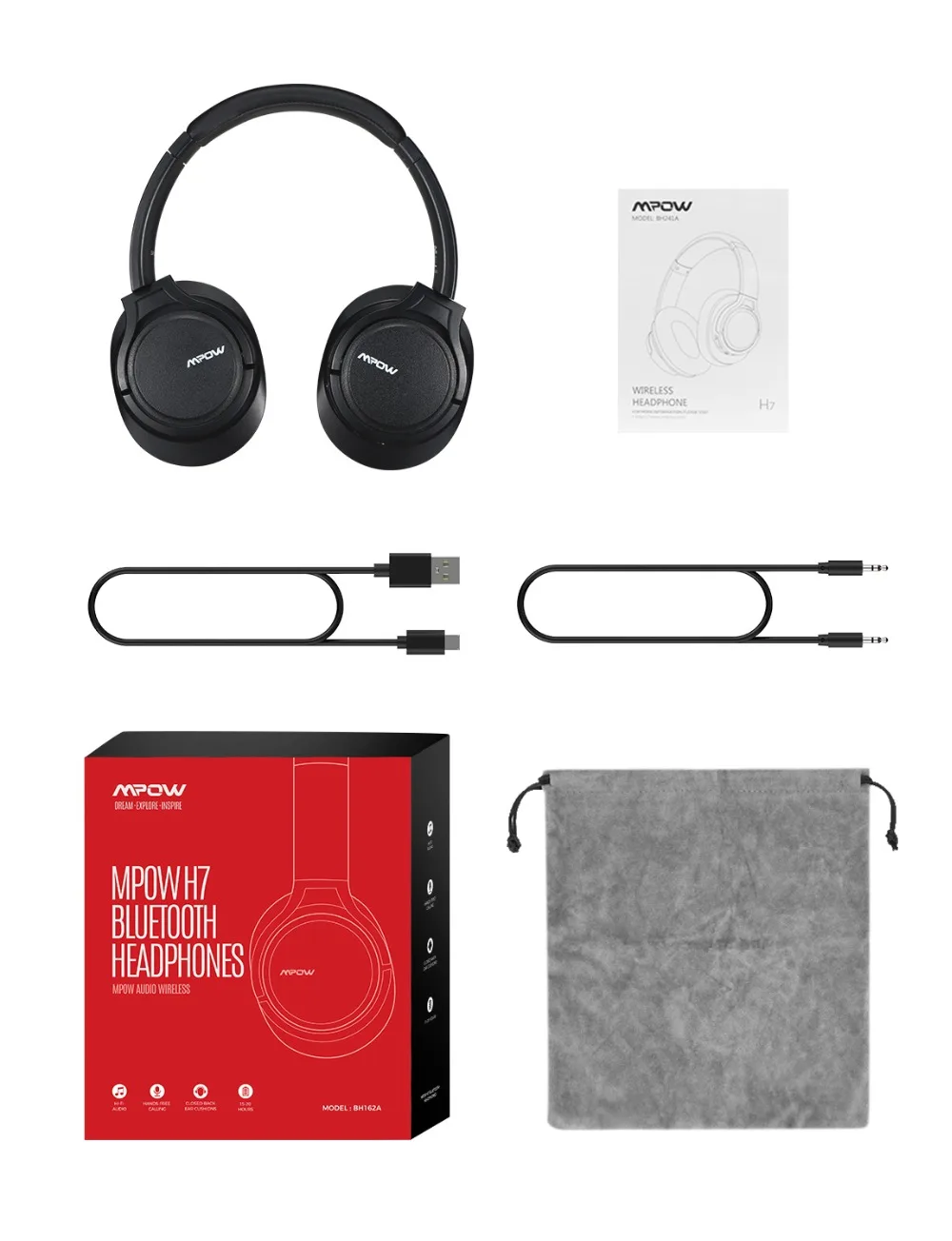 Mpow H7 большой размер над ухом Bluetooth Наушники Hi-Fi стерео шумоподавляющие наушники с микрофоном и сумкой для переноски для iPhone/iPad