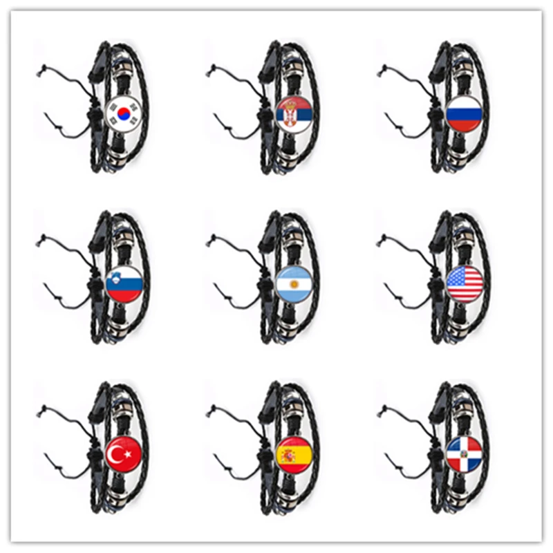 Кожаный браслет с национальным флагом Корея Сербия Россия Словения Аргентина
