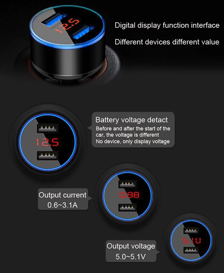 Acegreen светодиодный дисплей 3.1A двойной usb Автомобильное быстрое зарядное устройство для смартфона airpods планшета автомобильное зарядное устройство для телефона автомобильное зарядное устройство